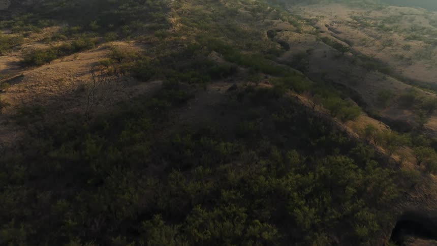 Rough terrain and curved trails lead to a mountain range