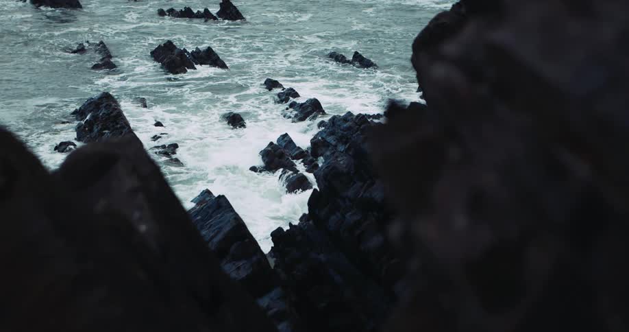 A view of waves crashing onto rocks