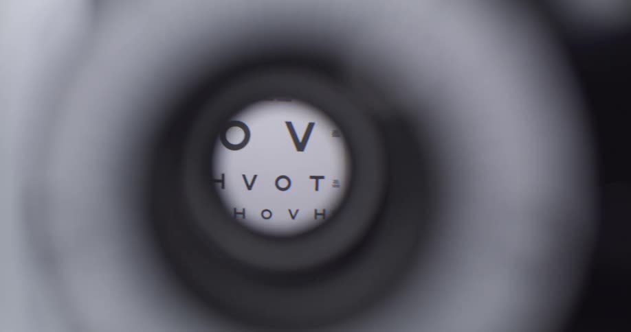 Letters on an eye chart in front of an eye testing device