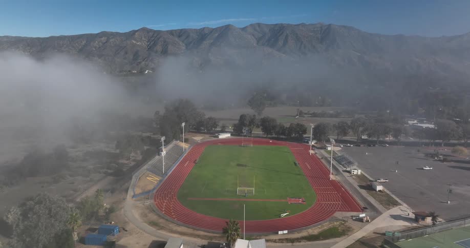 An aerial view of a football field
