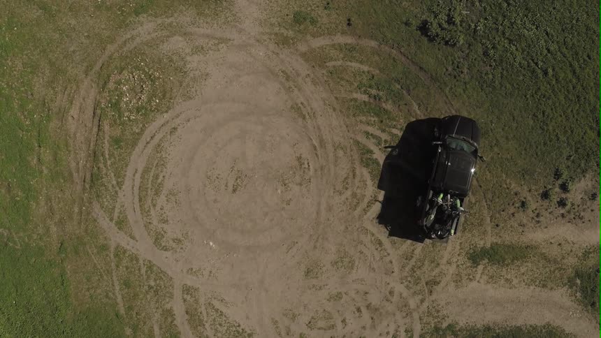 Aerial of a person driving a car
