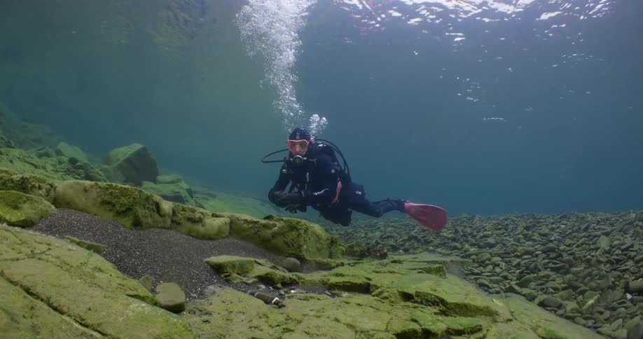 A view of a person swimming under water