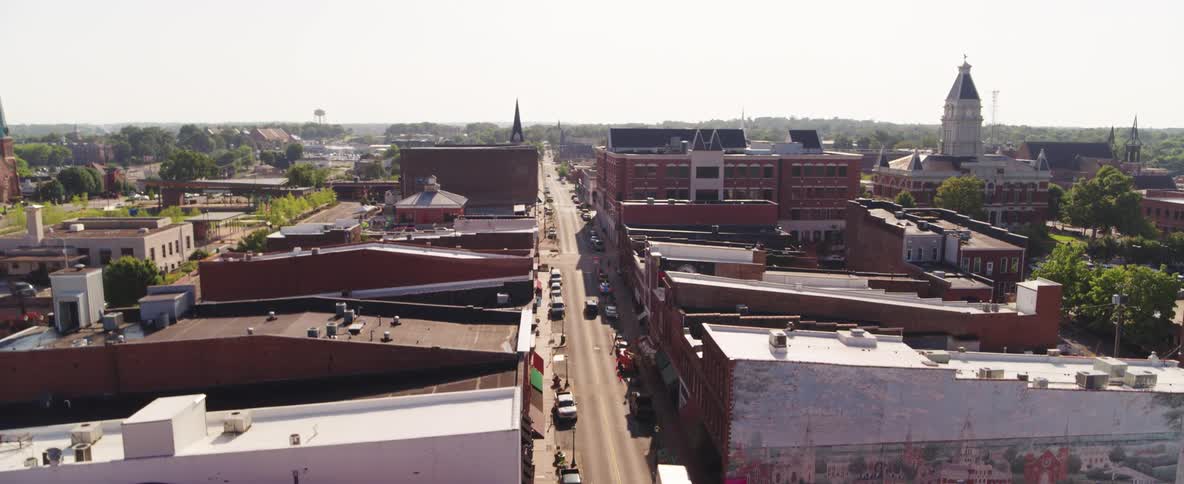 Street view of older buildings