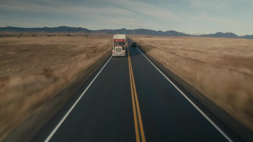 An aerial view of a shipping truck