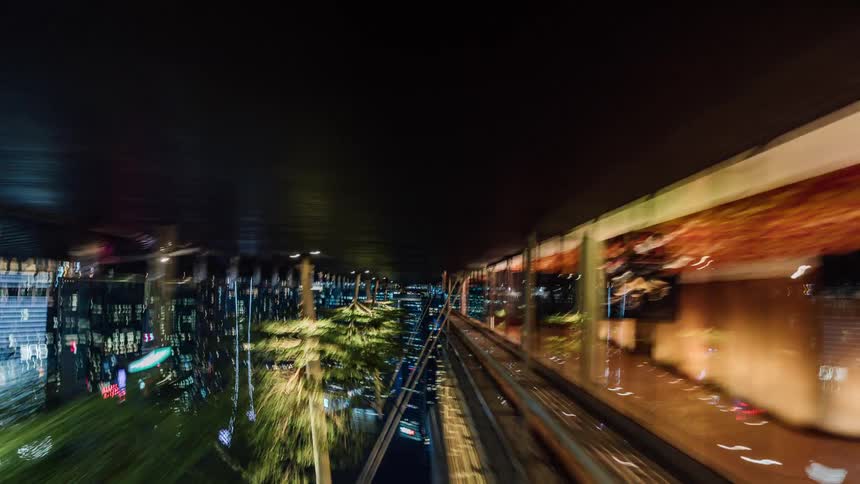The terrace leads to the city skyline