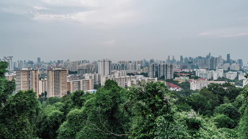Distant apartment buildings and skyscrapers in the city