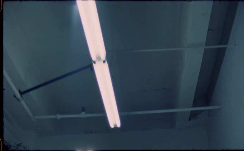 Two fluorescent tubes light up a dark hallway