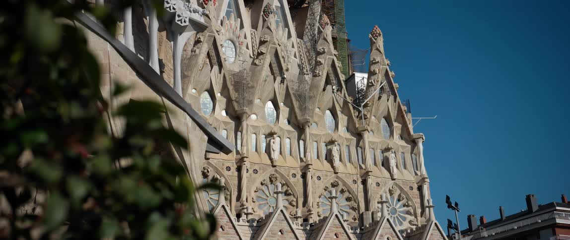 Close up view of the beautiful architecture of Sagrada Familia Basilica in Barcelona
