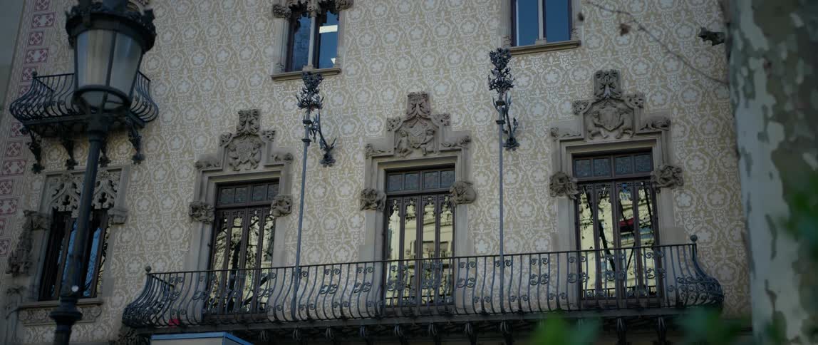View of the architectural windows of Casa Amatller in Barcelona, Spain