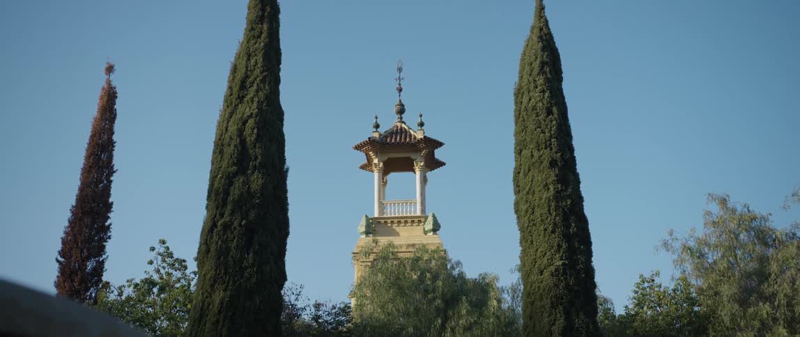 A view of one of the towers of Montjuic in Barcelona, Spain