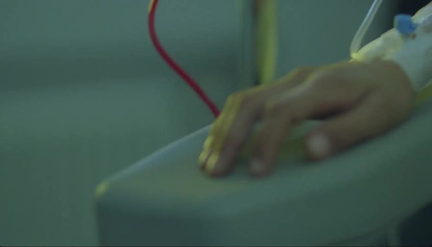 A view of blood dripping into an iv