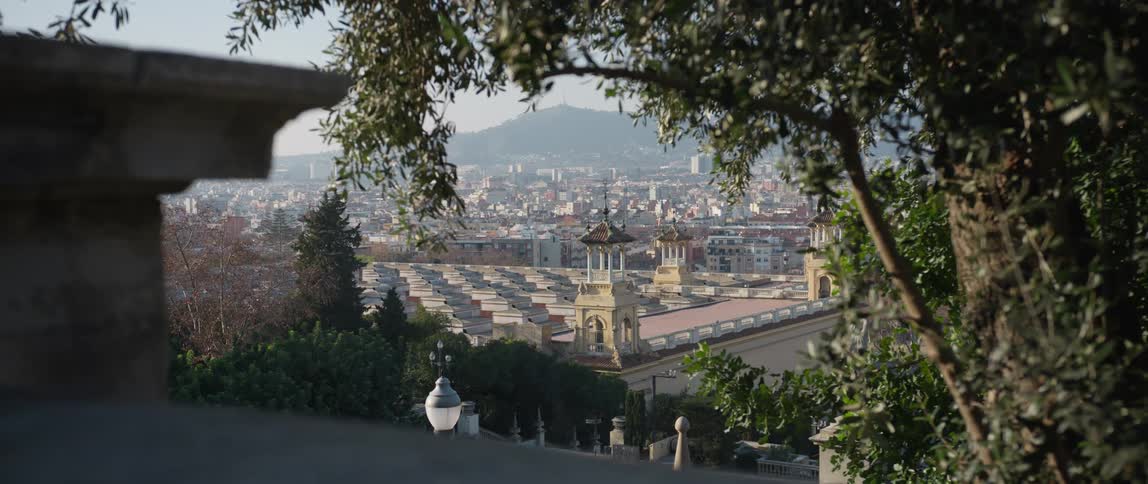 Partial elevated view of Montjuic Mountain in Barcelona, Spain