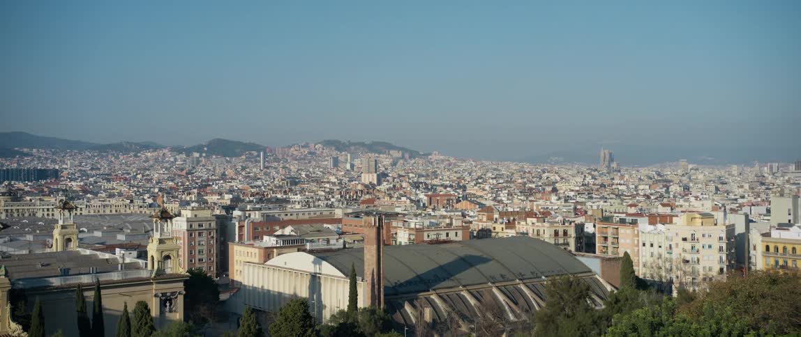 Aerial panorama of the Barcelona, Spain city skyline