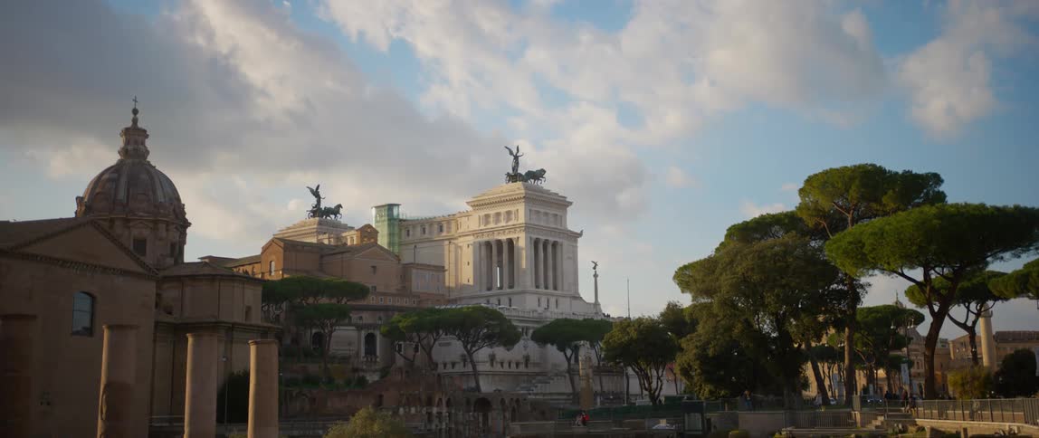 Buildings in a city is displayed during spring