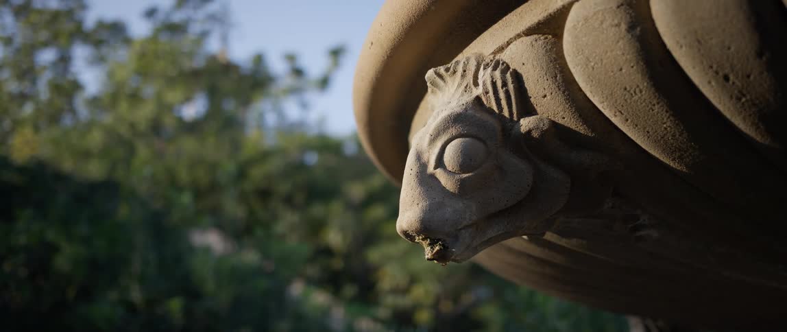 An animal head carved on an outdoor fountain in Barcelona Spain