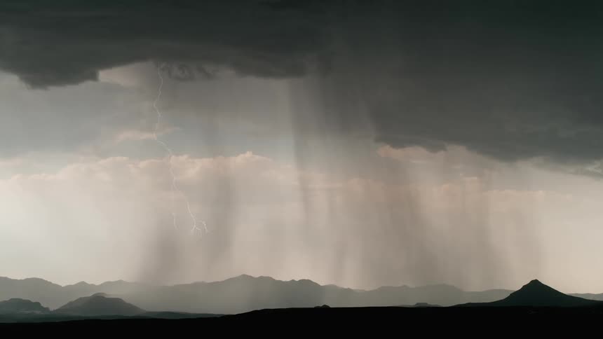 Its storming with lightning above the landscape