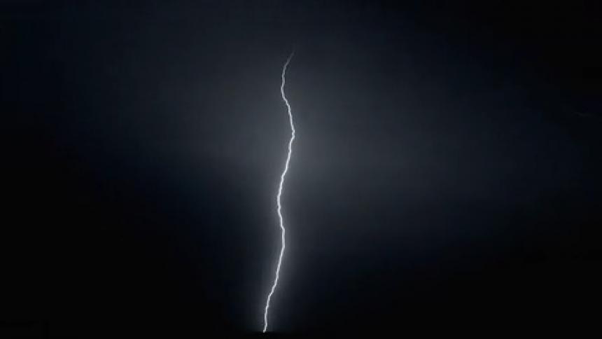 Flashes of lighting light up the night sky