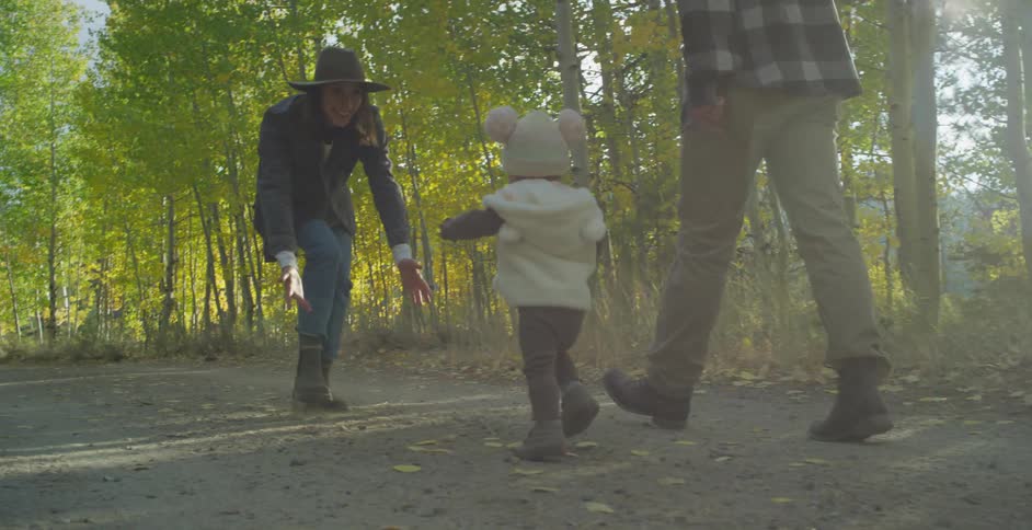A family hiking together in a forest