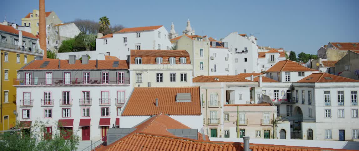 Houses in a city is displayed in the spring time