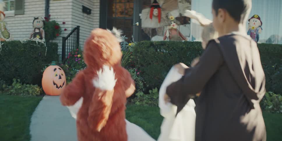Children are trick or treating on halloween