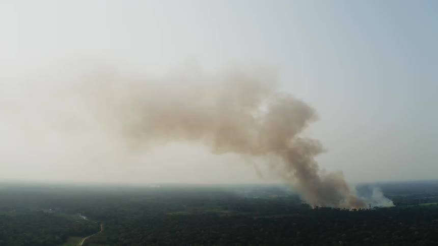 An aerial view of a forest fire