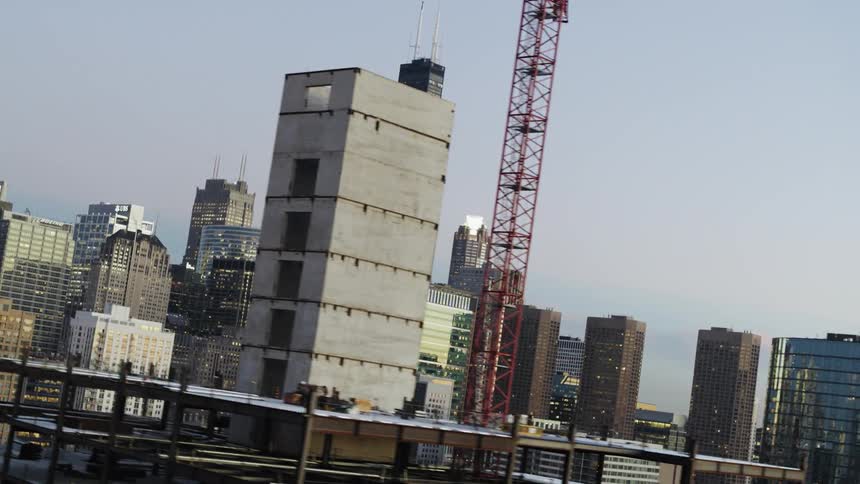 Tilted shot of Chicago with construction in foreground