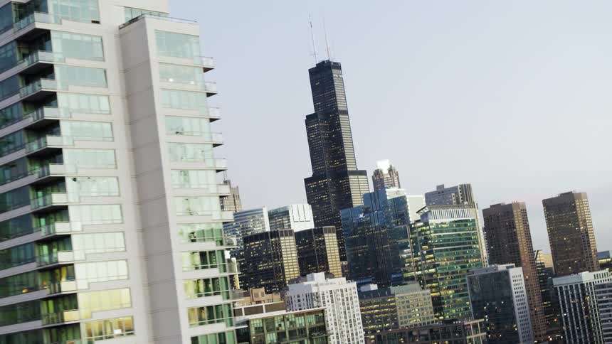Tilted shot of Chicago in the daytime