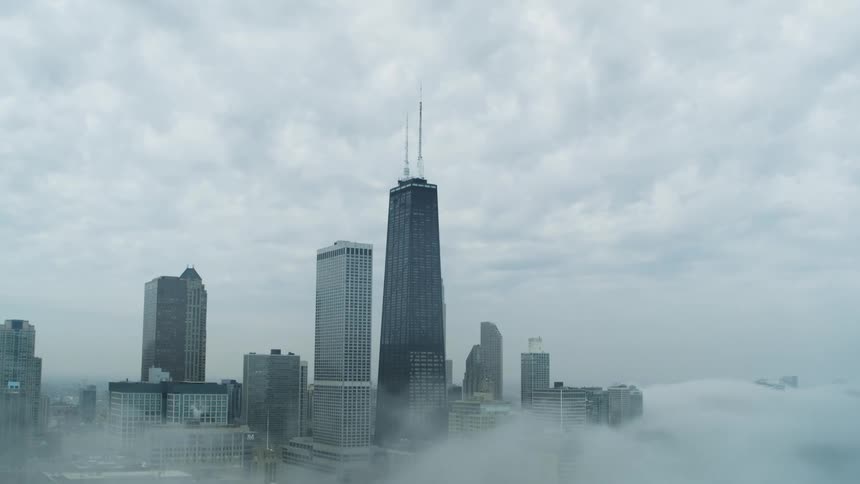 Chicago skyline covered in fog