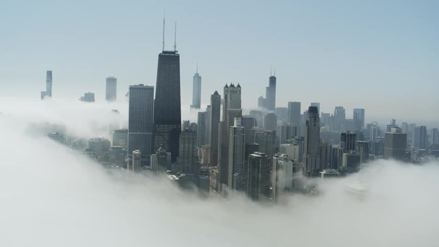 A view of Chicago with fog