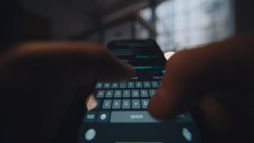 pov close up of smartphone screen while person is typing and texting