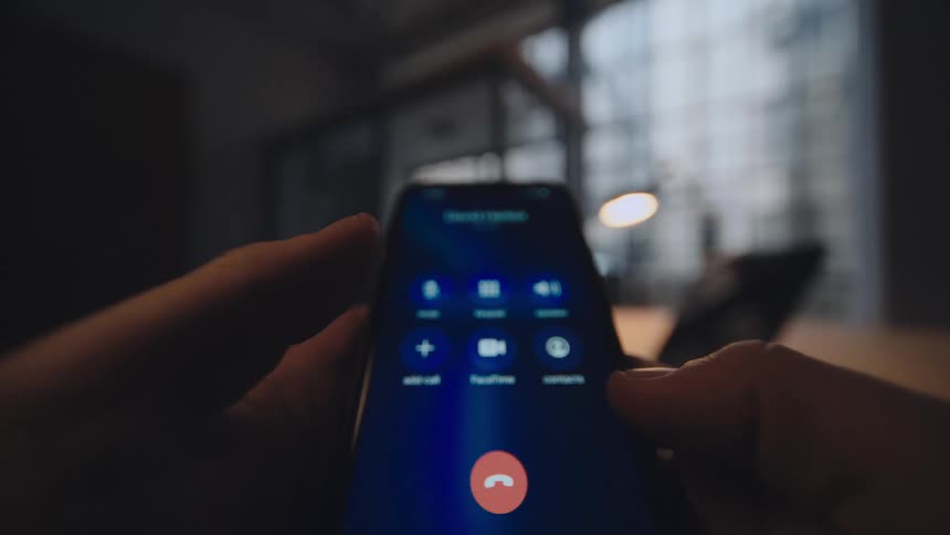 pov Close up of smartphone screen while a person receives a call then hanging up