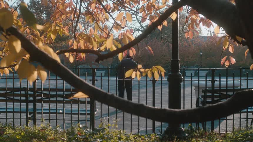 A lone person stands to the side of a walking path and performs a series of exercises