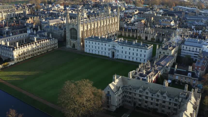 Aerial of Kings College Chapel in Cambridge in the morning