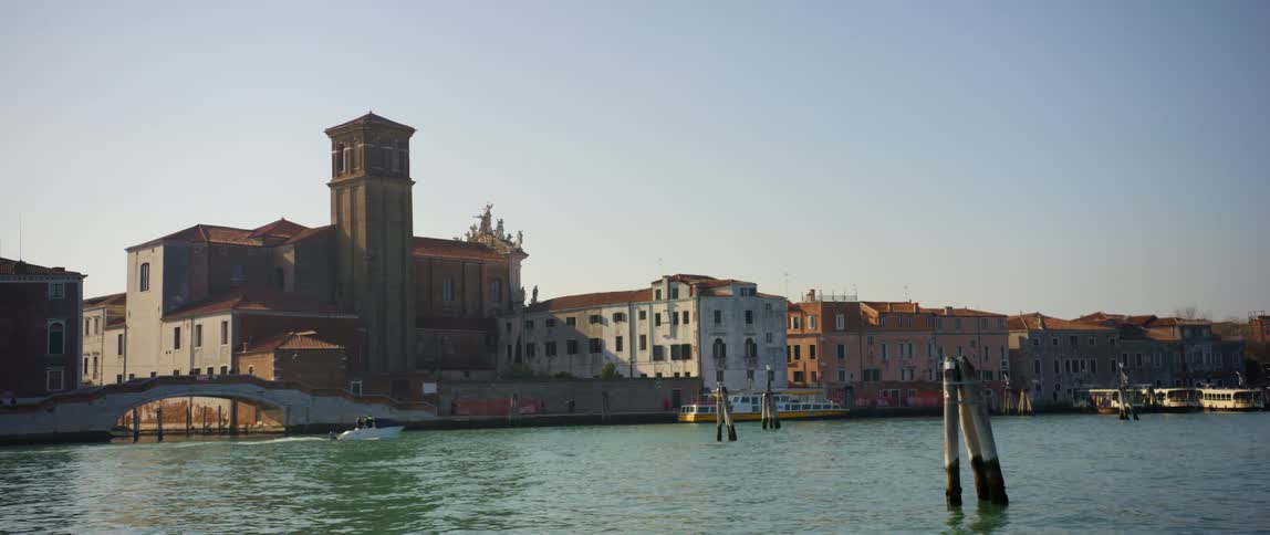 A view of the Chiesa di Santa Maria Assunta detta I Gesuiti from the water in Venice, Italy