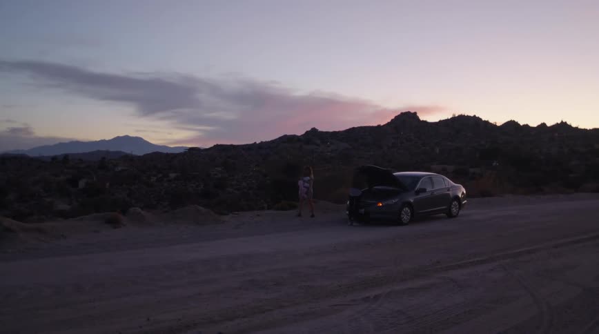 A man is looking at the engine of his broken down car