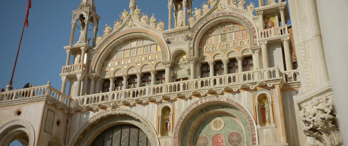 The beautiful Gothic architecture of Saint Mark's Basilica in Venice, Italy