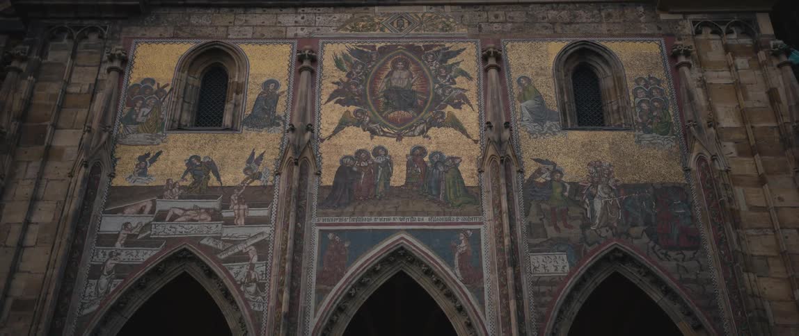 Mosaic of the Last Judgment at the Golden Gate of Saint Vitus Cathedral in the Prague Castle Complex, Czech Republic