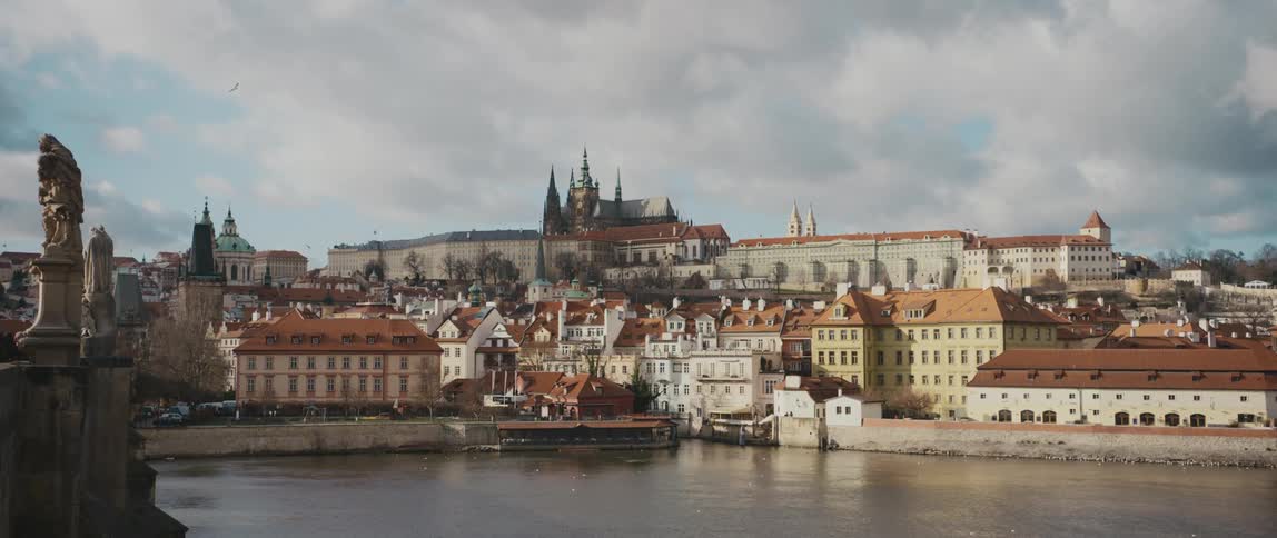 View of Old Town Prague and Prague Castle from Charles Bridge in the Czech Republic