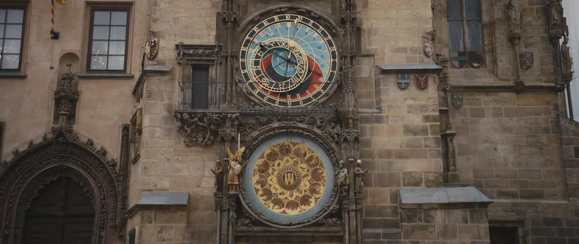 The Astronomical Clock Dial and Calendar Plate of the Prague Orloj in Old Town Prague, Czech Republic