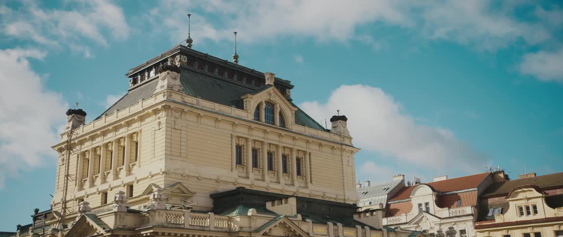 Partial view of Vinohrady Theatre in Prague, Czech Republic