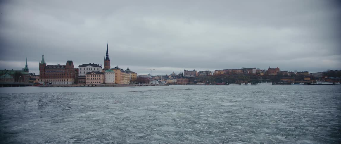 A view of a city next to a lake