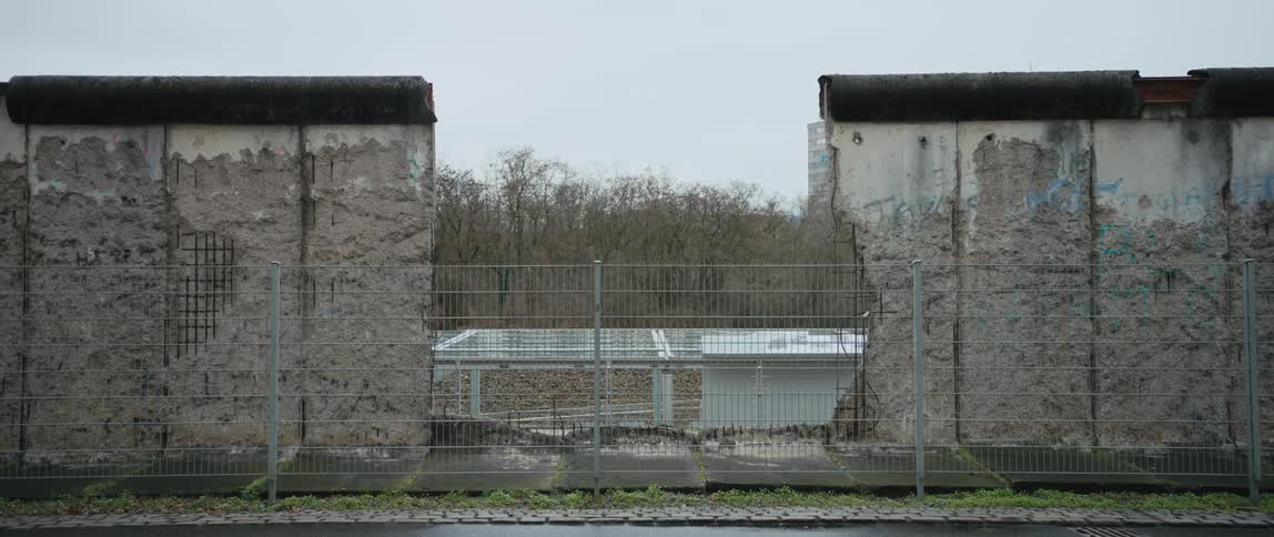 A memorial section of the broken Berlin Wall barrier between East and West Germany during the Cold War