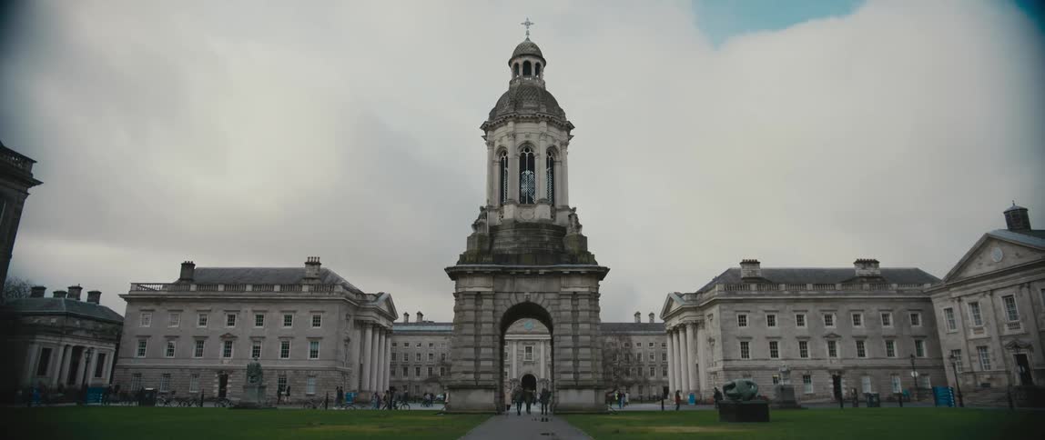 Trinity College in Dublin, Ireland, with its landmark domed Campanile entrance gate taking center stage
