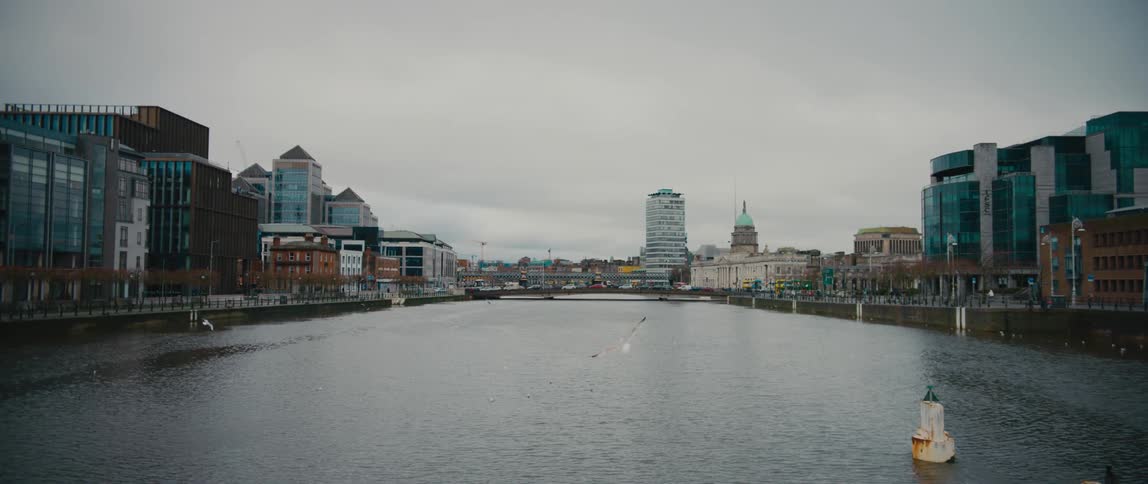 A section of the Dublin, Ireland skyline as viewed from the River Liffey.