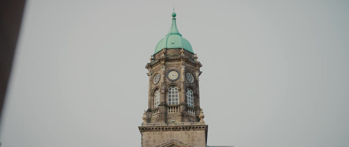 The clock and copper dome of Bedford Tower in Dublin Castle, Ireland