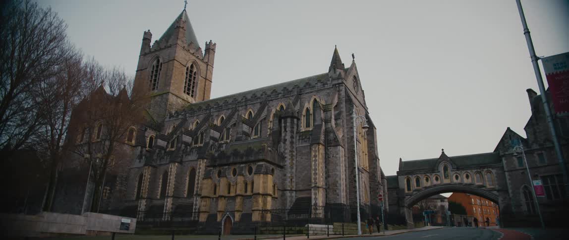 View from the cross street of Christ Church Cathedral in Dublin, Ireland