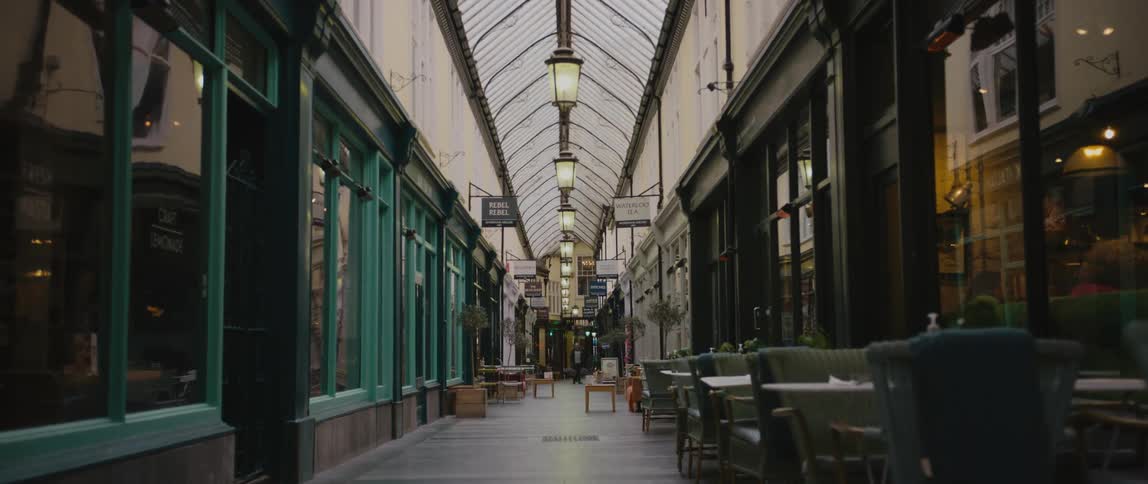 The mall has many shops on the strip