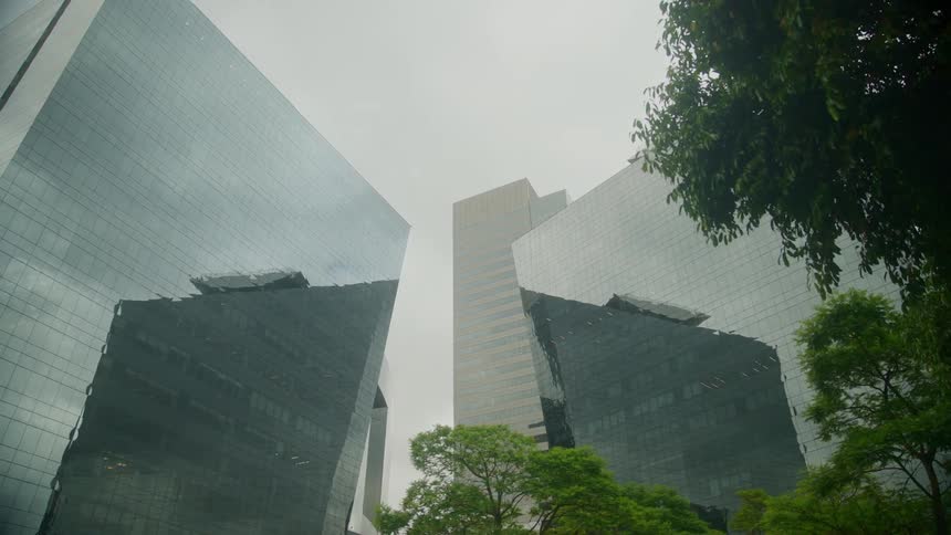 The sides of the buildings are reflective