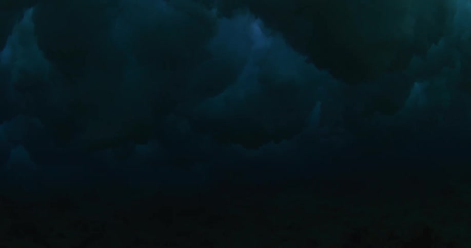 A wave rolls overhead and can be seen from the dark ocean water below