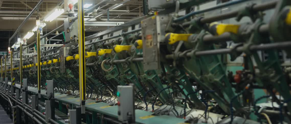 The factory equipment is moving